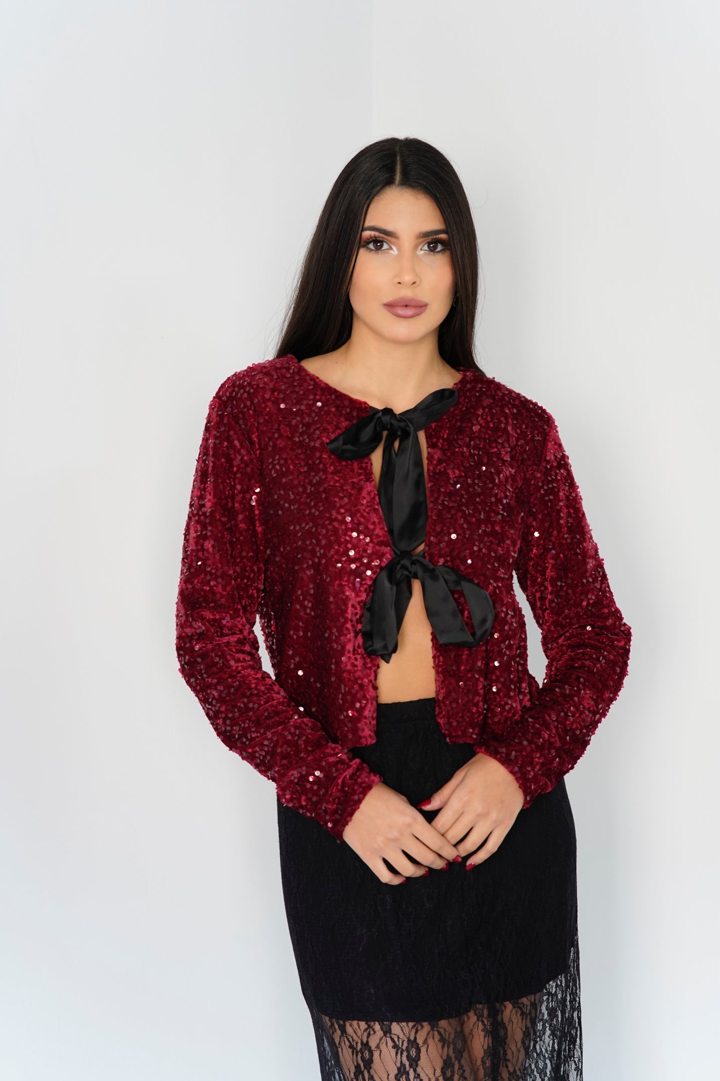 Chaqueta lentejuela con lazada