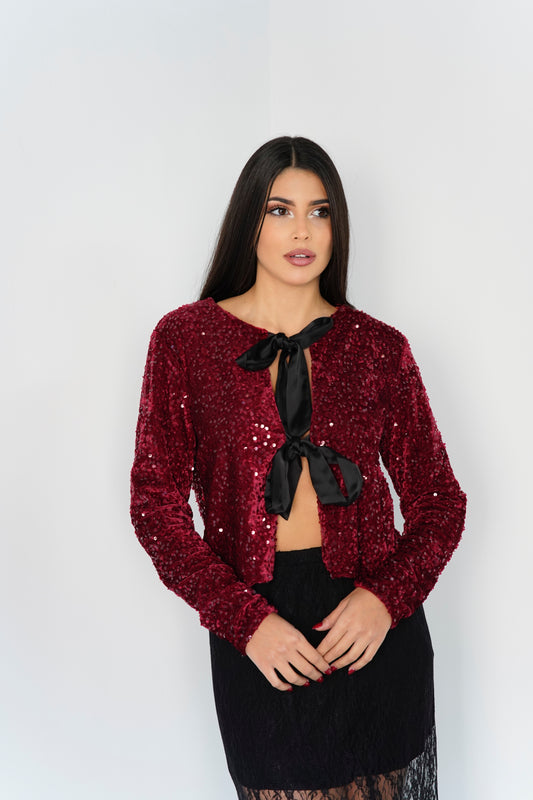 Chaqueta lentejuela con lazada