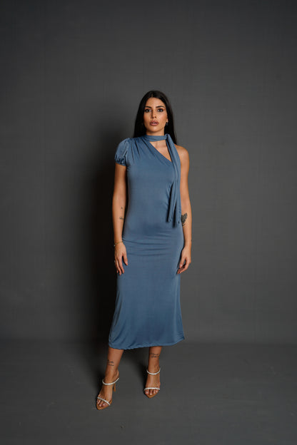 Vestido Azul Lazada Al Cuello - DosM