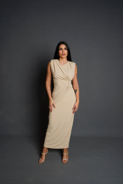 Vestido Cruzado Beige Nudo lateral - DosM