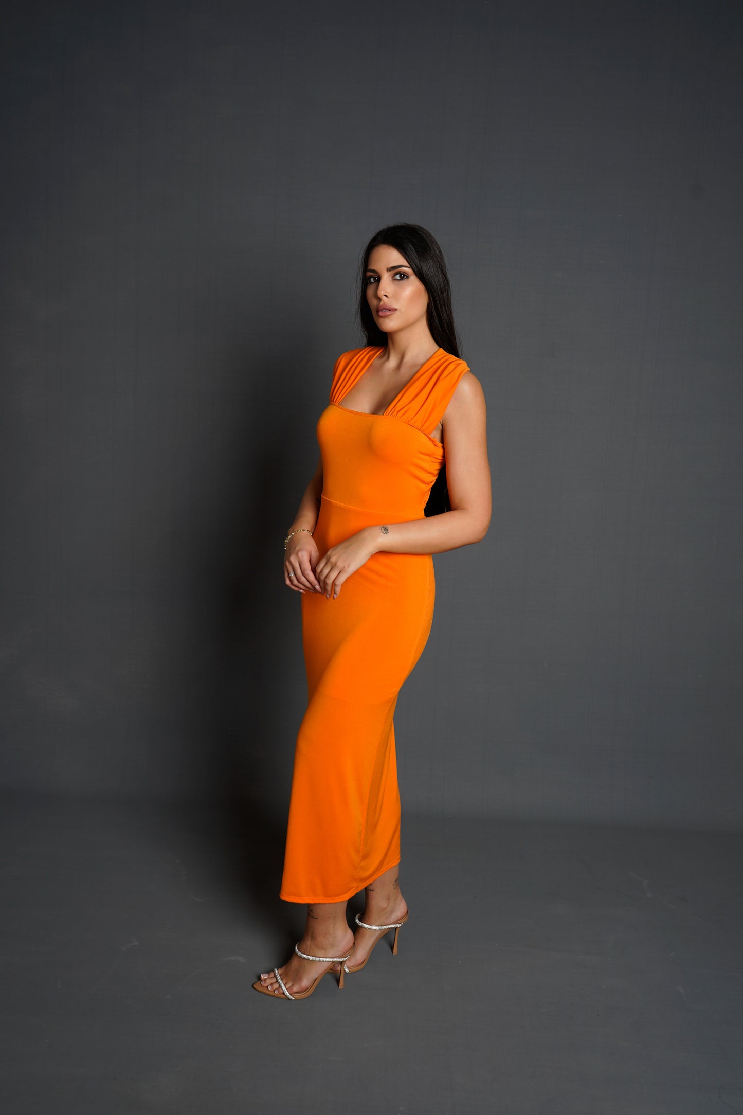 Vestido Naranja Con Espalda Cruzada - DosM