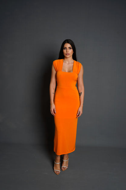 Vestido Naranja Con Espalda Cruzada - DosM