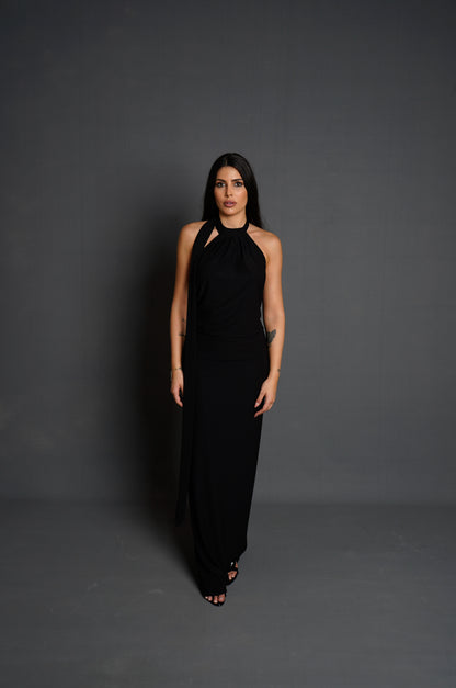 Vestido Negro Lazada Al Cuello - DosM