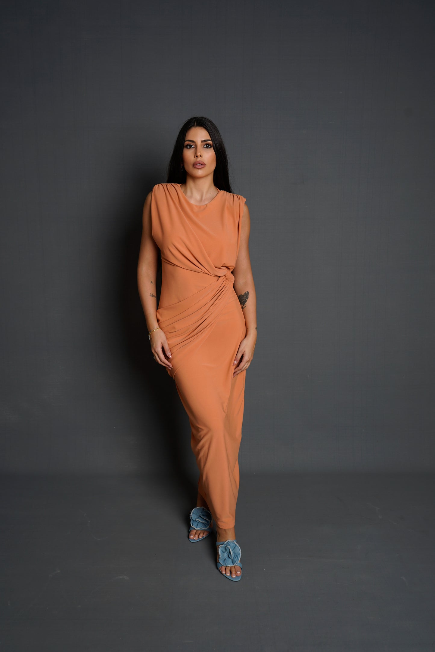 Vestido Cruzado Naranja Nudo lateral - DosM